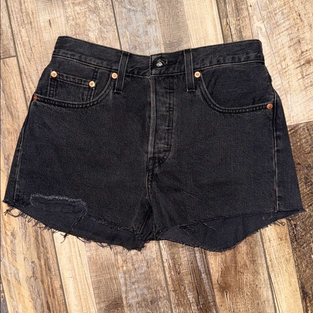 Levis 501 Original High Rise Cut Off Denim Shorts Washed Black Womens 27 56327